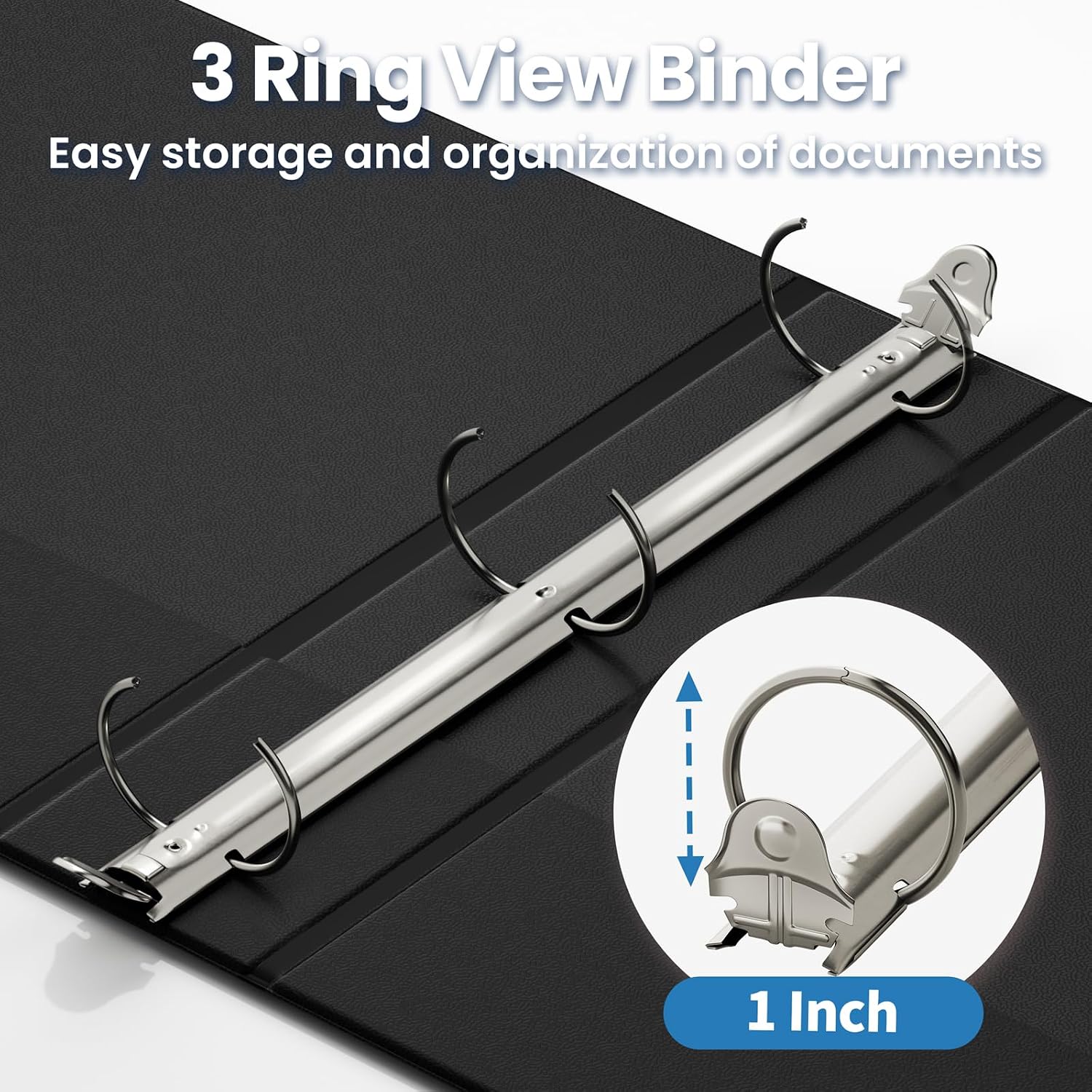 SUNEE 3 Ring Binders 1 Inch 12 Pack, Clear View Three Ring PVC-Free (Fit 8.5x11 Inches) for School or Office Supplies, Black