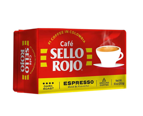 Sello Rojo Espresso Brick, Colombian Ground Coffee,10 oz (12 Pack) | Bold & Flavorful Colombian Ground Coffee