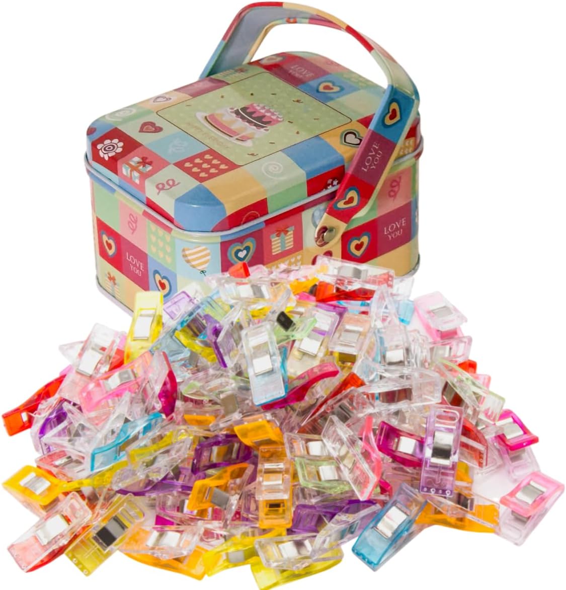 Sewing Clips with Tin Box,100 PCS Fabric Clips for Quilting & Binding