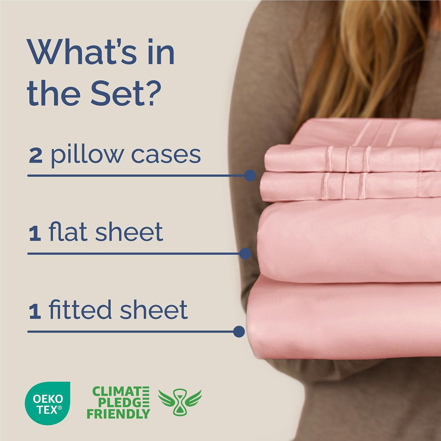 Full Size 4 Piece Sheet Set - Comfy Breathable & Cooling Sheets - Baby Pink