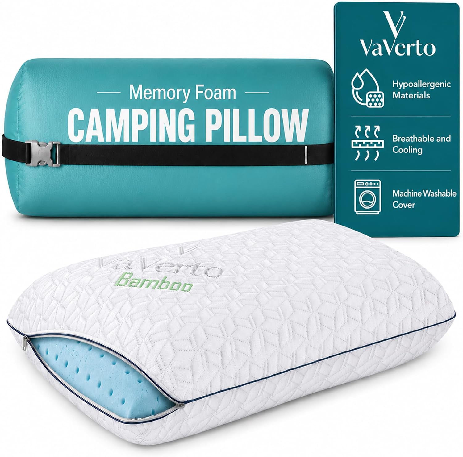 Vaverto Camping Pillow - Backpacking Memory Foam Travel Pillow 1-Pack