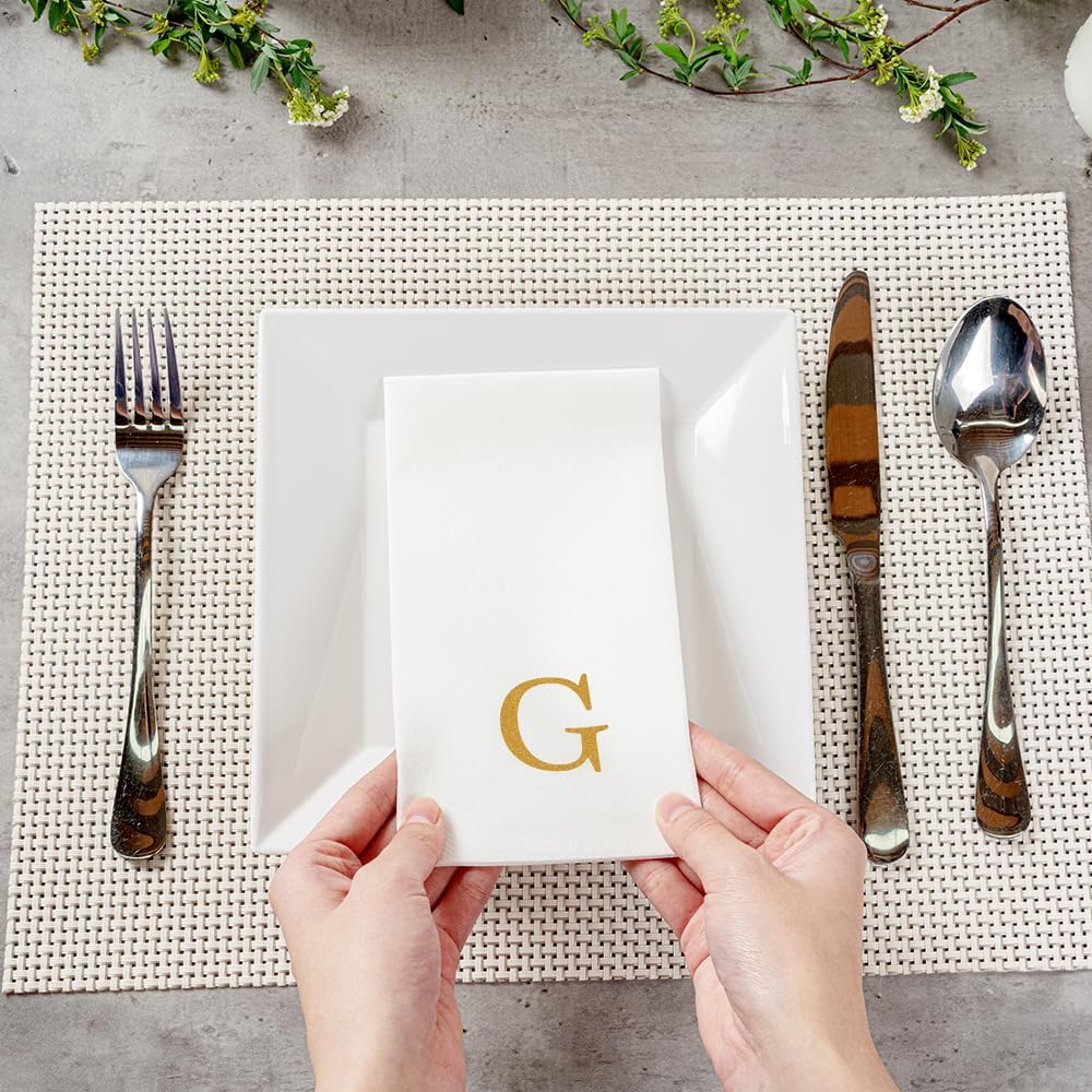 Restaurantware Gold Letter G Linen-Feel Guest Towels, Airlaid, 50 Count