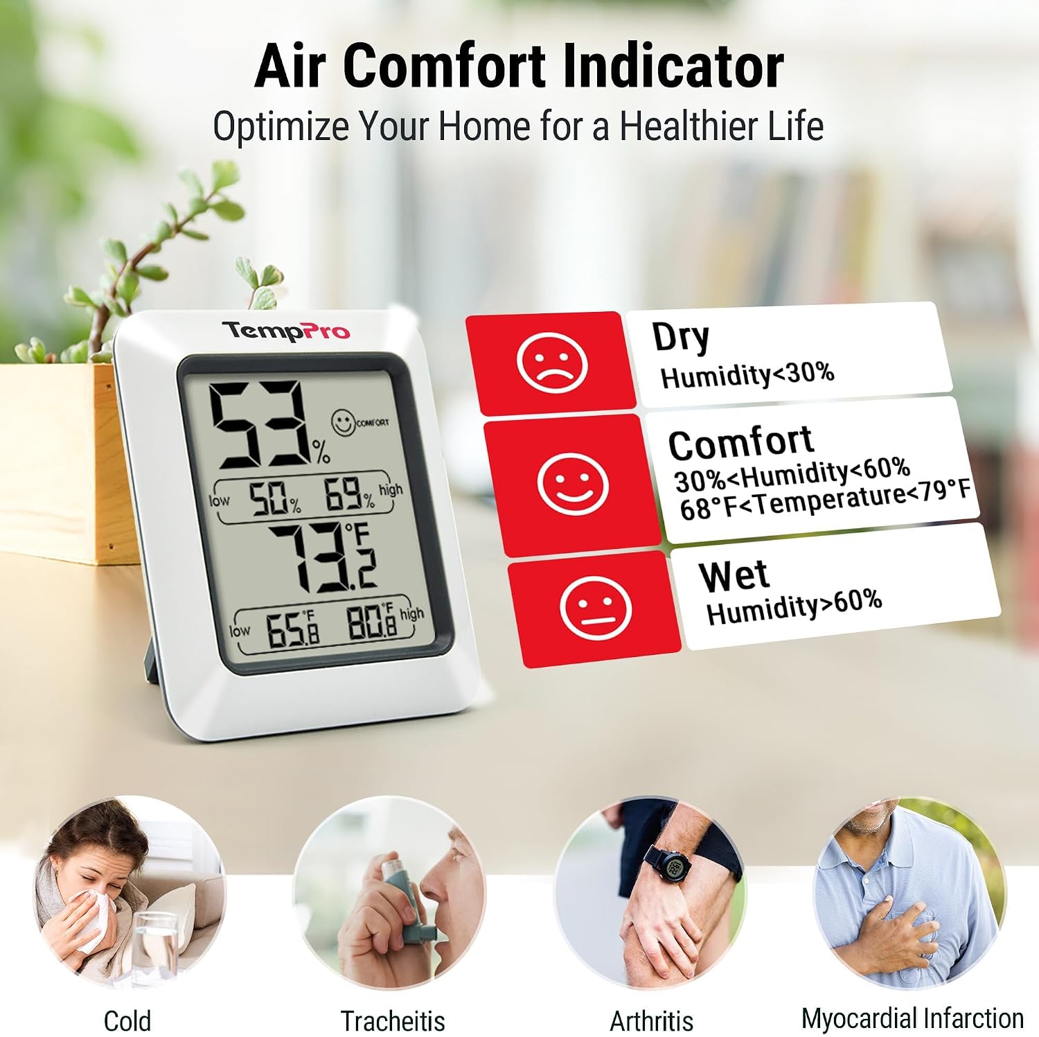 TempPro TP50 Digital Hygrometer Indoor Thermometer Room Thermometer