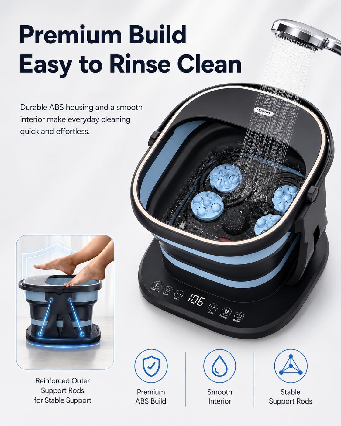 Puboo Collapsible Foot Spa Bath Massager with Heat, Precise Temp Control