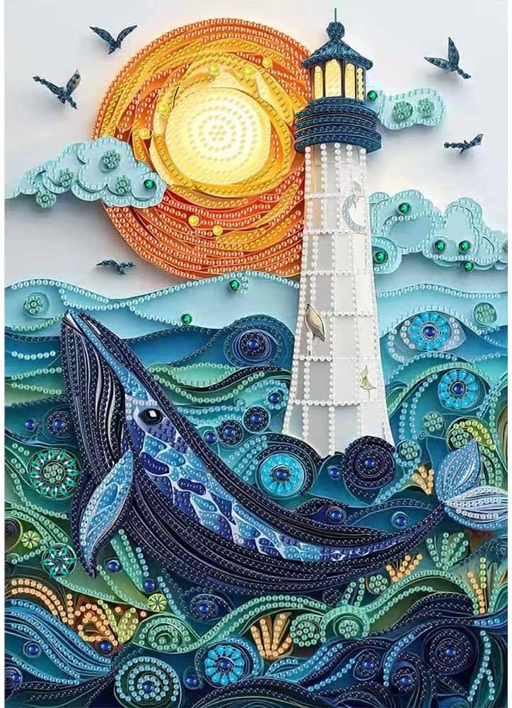 ZQEATRY Moon Lighthouse Special Shape Diamond Art Kits for Adults Beginners,DIY Sea Dolphin Crystal Rhinestones Diamond Painting Kit for Adults,5D Diamond Art Painting for Home Wall Decor 12 X 16inch