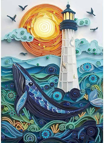ZQEATRY Moon Lighthouse Special Shape Diamond Art Kits for Adults Beginners,DIY Sea Dolphin Crystal Rhinestones Diamond Painting Kit for Adults,5D Diamond Art Painting for Home Wall Decor 12 X 16inch