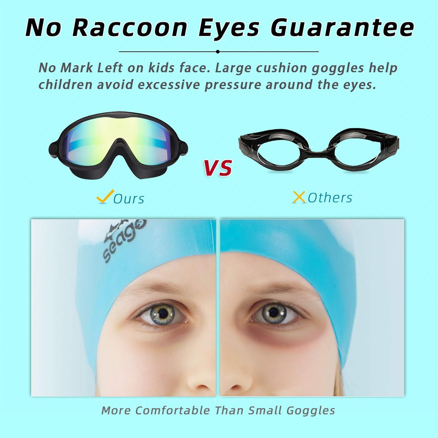 Seago 2 Pack Swim Goggles for Kids 3-14 Anti-Fog & UV Wide View Boys Girls