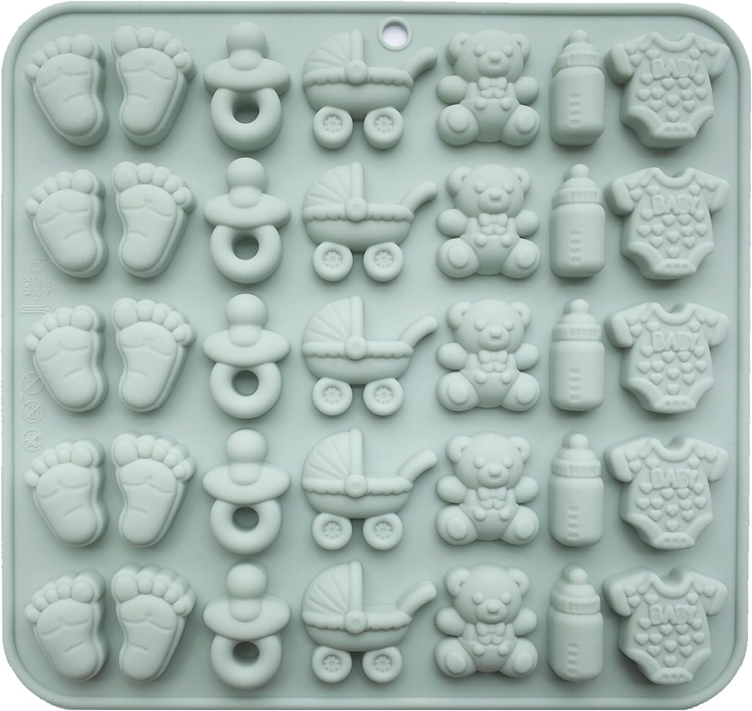 ScivoKaval Baby Shower Silicone Mold with Onesie Pacifier Bottle Baby Footprint Bear Carriage Mold for Chocolate Cake Candy Gummy Cupcake Decoration Party Cupcake Topper