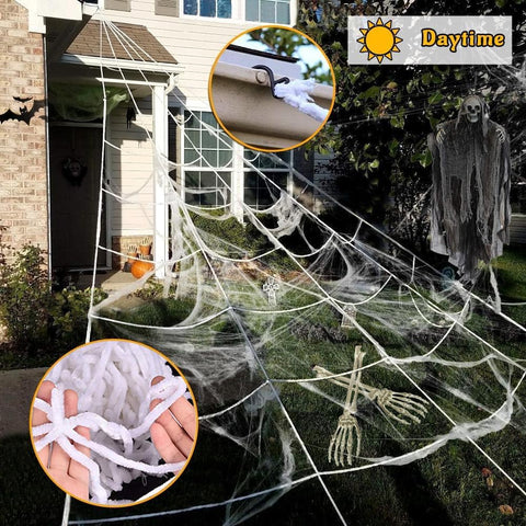 Halloween Decorations Outdoor, 250 LED Halloween Giant Spider Web Lights, 200" Lighted Spiderweb Light up with 8 Modes for Yard Haunted House Decor, Remote Control Without Spider Purple Orange
