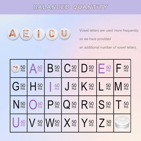 Looconi 1400pcs Rose Gold Letter Beads 4x7mm White Round Acrylic Alphabet A-Z Heart Pattern Beads and Crystal Line for Jewelry Making Bracelets Necklaces Key Chains