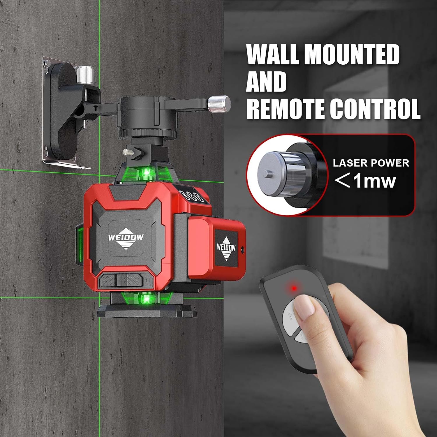 weiddw Laser Level Kit, Plastic & Aluminum, Tripod, Dual Battery, Long Life