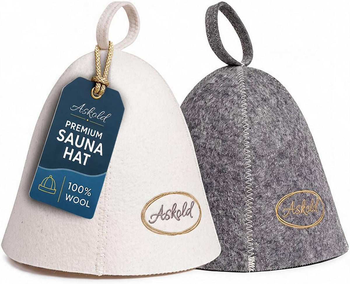 ASKOLD 2pcs Sauna Hats Wool, Sauna Hat for Men Wool Sauna Hat Banya Hat for Men Sauna Cap for Men, Sauna Hat Cap for Women White-Grey