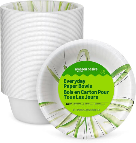 Amazon Basics Everyday Paper Bowls, 10 Oz, Disposable, White, Packaging May Vary, 70 Count (Pack of 12)