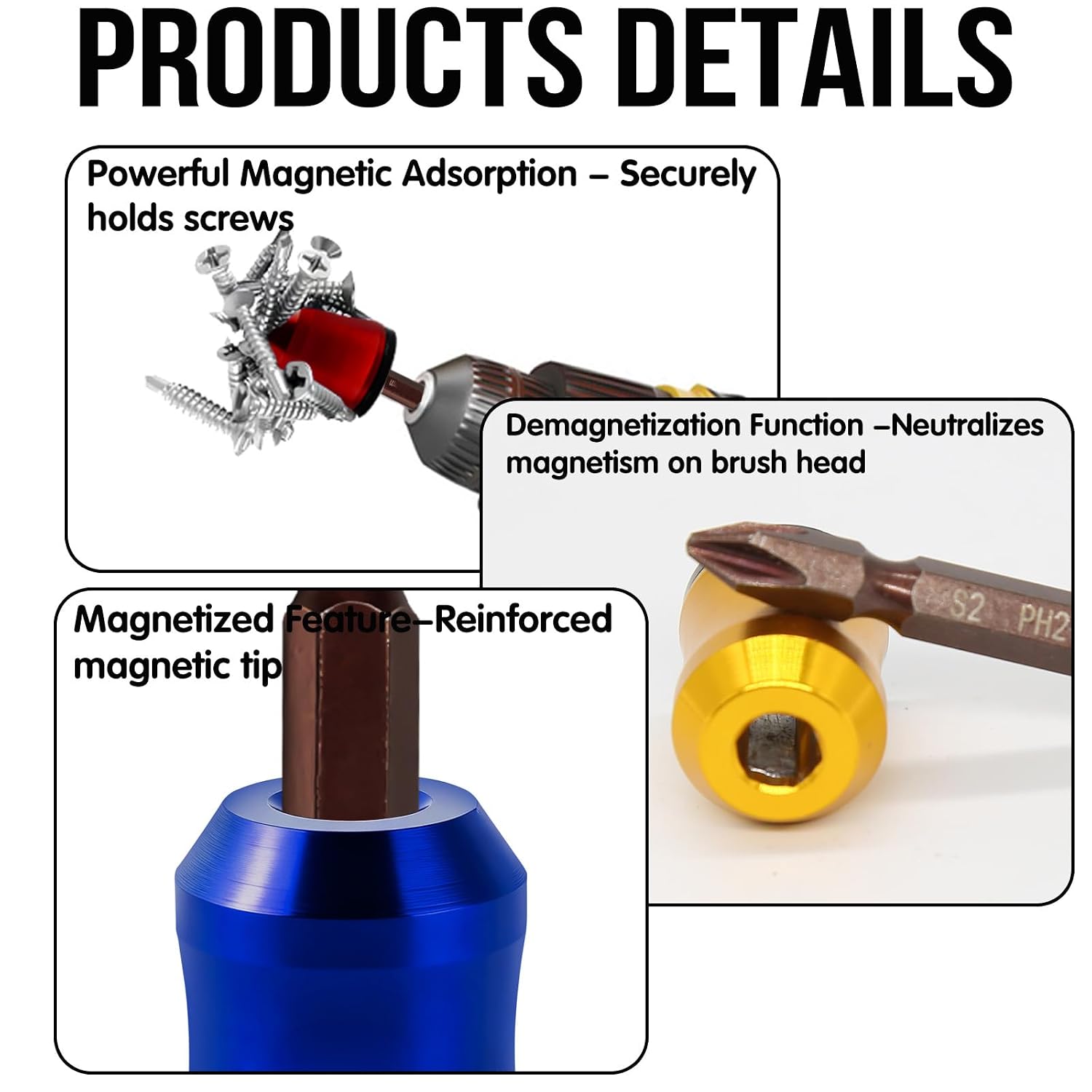 3Pcs Screwdriver Head Magnetic Ring with 3Pcs Ph2 Screwdriver Bit Set, Removable Household Tool for Drills| Universal Bit Holder for Hex Screwdrivers & Power Bits | Alloy Screw Holder for DIY Repair