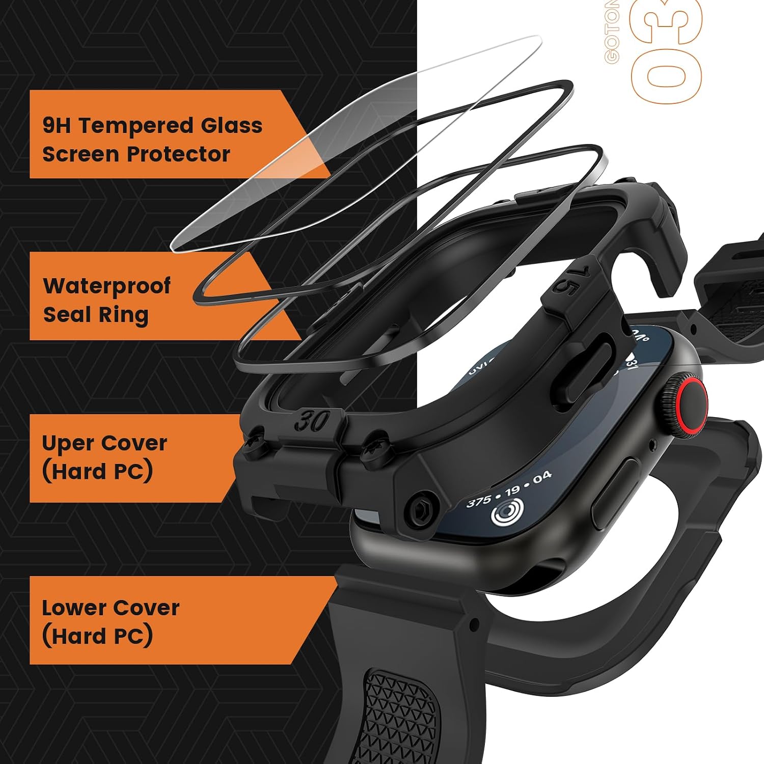 Goton 3 in 1 Waterproof Case with Band Compatible for Apple Watch