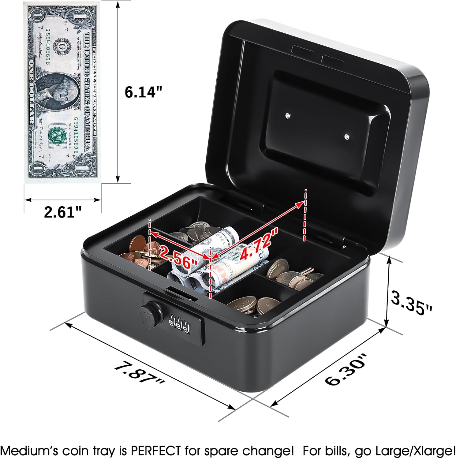KYODOLED Small Metal Combination Lock Box for Cash and Medication, 7.87"