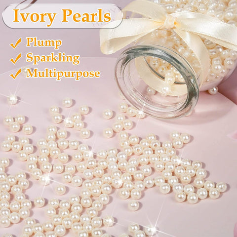 anezus Pearl Beads for Craft, 1000pcs Ivory Faux Fake Pearls, 6 mm Small Sew on Pearl Beads with Holes for Jewelry Making, Bracelets, Necklaces, Hairs, Crafts, Decoration and Vase Filler