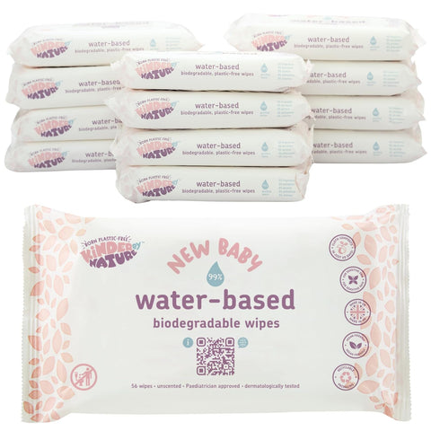 Kinder by Nature Water-Based Baby Wipes - 672 Count (12 packs of 56) -Unscented and Hypoallergenic - 99% water - 100% biodegradable - Plastic-Free Baby Wipes