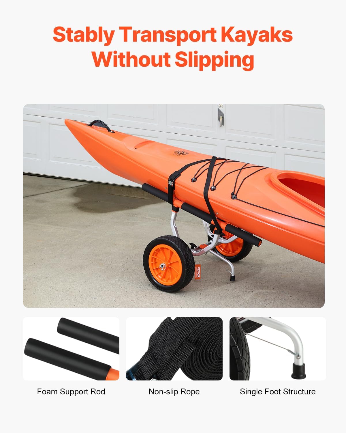 VEVOR Kayak Cart, Heavy Duty 450 lbs Load Capacity, 12'' Solid Tires