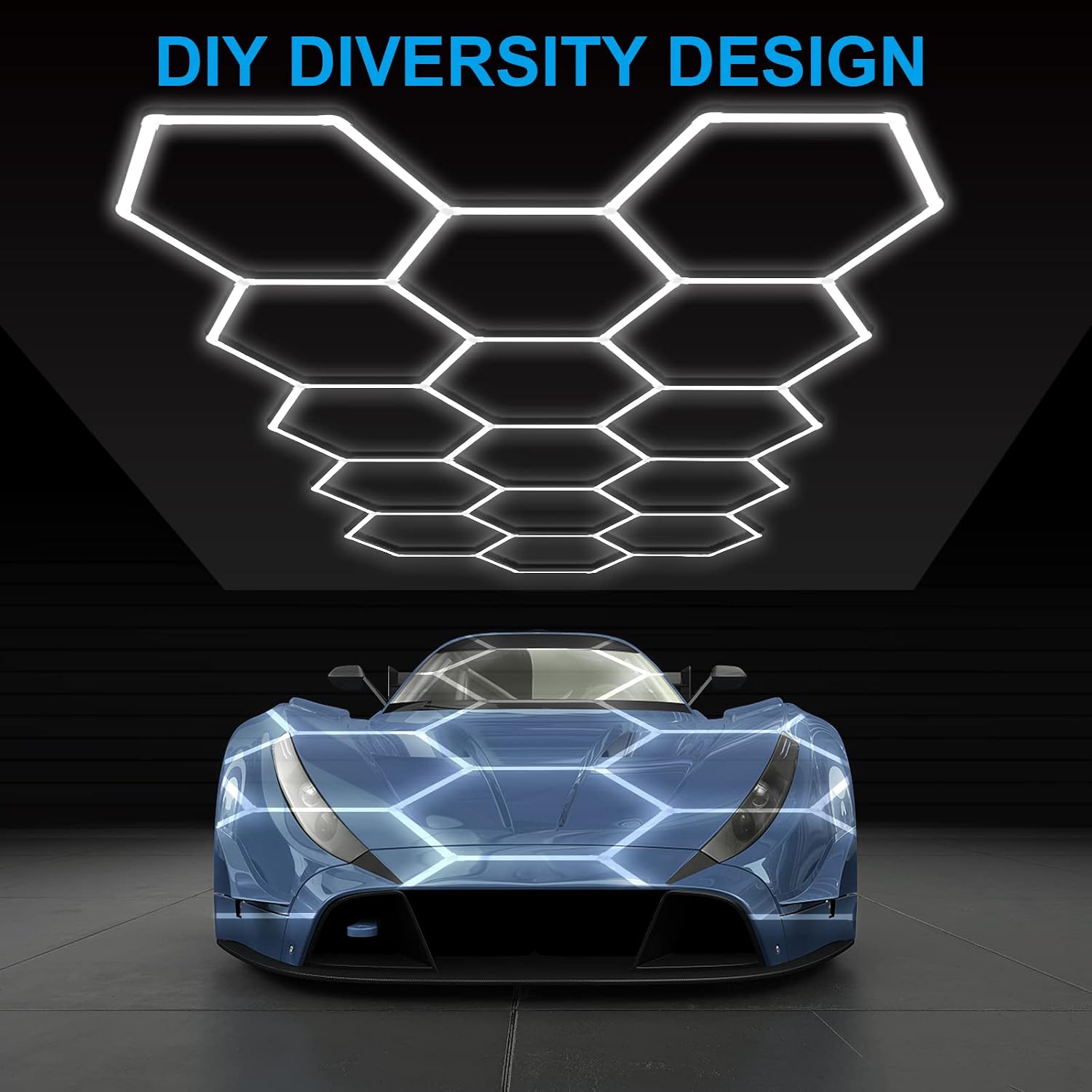 LZHOME LED Hexagon Garage Light: 12700LM Car Detailing Shop Light, DIY Splicing Ceiling & Wall Decor Lights, for Workshop Basement Gym Warehouse Bar Gaming Room