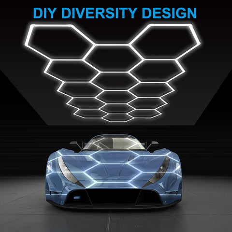 LZHOME LED Hexagon Garage Light: 12700LM Car Detailing Shop Light, DIY Splicing Ceiling & Wall Decor Lights, for Workshop Basement Gym Warehouse Bar Gaming Room