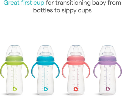 Munchkin Gentle Transition Baby Sippy Cup, Baby's First Sippy - Helps Babies & Toddlers Transitioning from Bottles to Cups, Spill Proof, 9 Months & Up, 10 Ounce, 2 Pack, Pink/Purple
