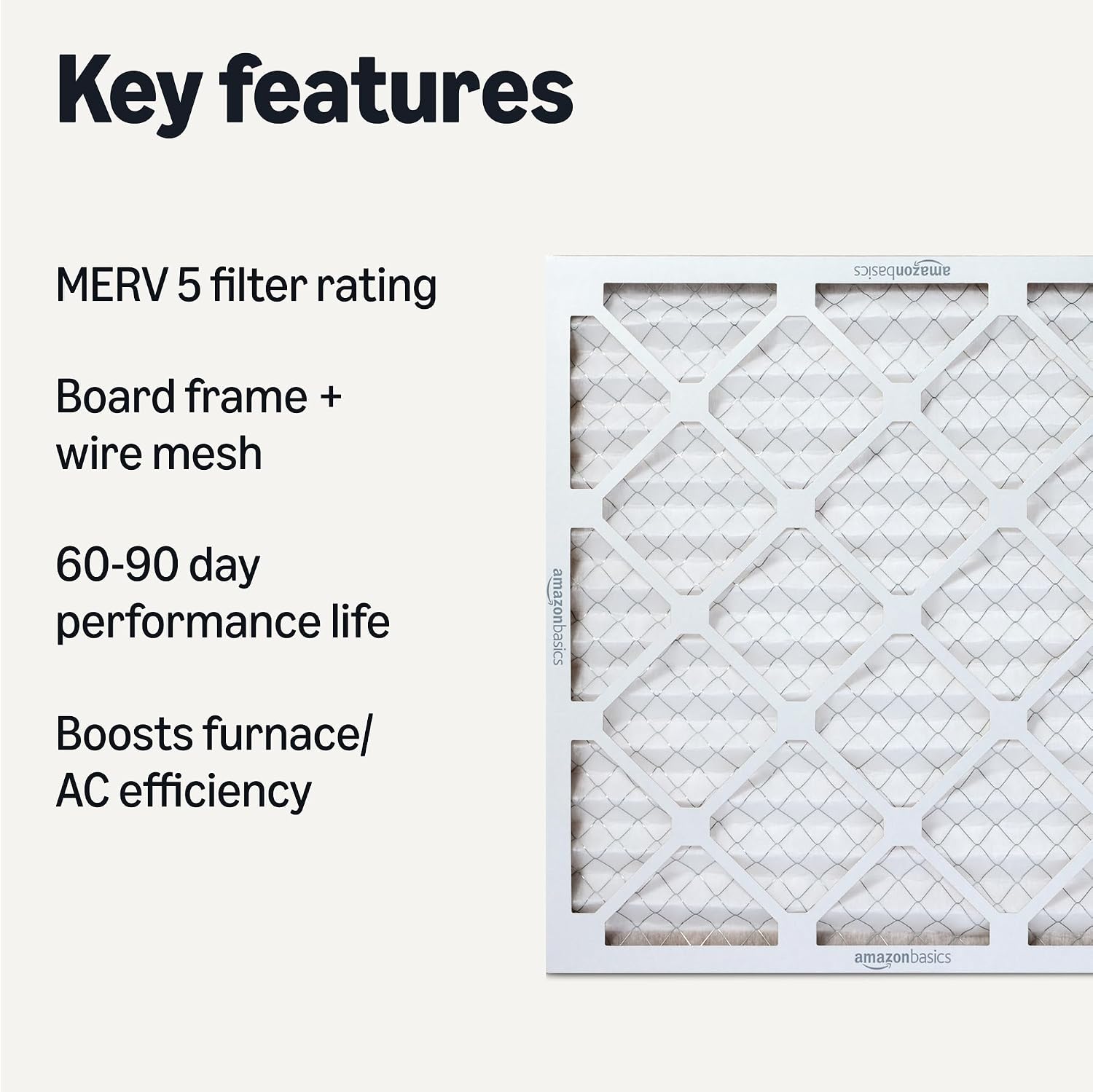 Amazon Basics MERV 5 AC Furnace Air Filter, 20x20x1 inches, 6-Pack (Actual size: 19.75" x 19.75" x 0.75")