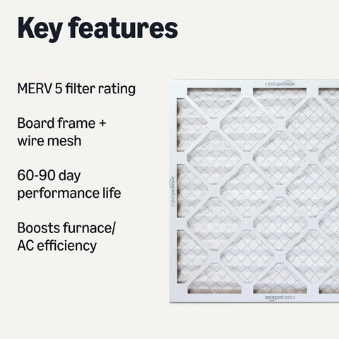 Amazon Basics MERV 5 AC Furnace Air Filter, 20x20x1 inches, 6-Pack (Actual size: 19.75" x 19.75" x 0.75")