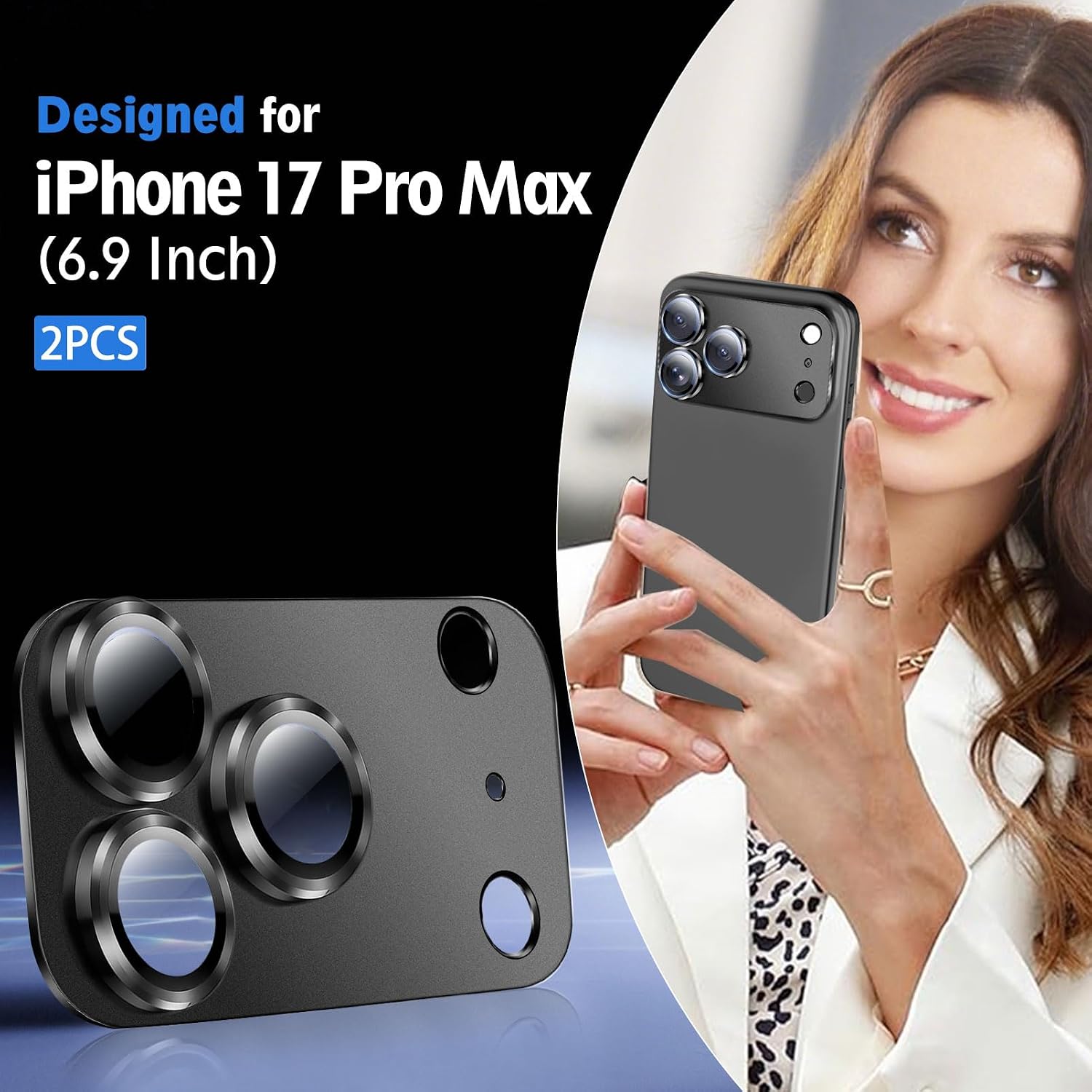 SiHPuoy Camera Lens Protector for iPhone 17 Pro Max, Tempered Glass, Black