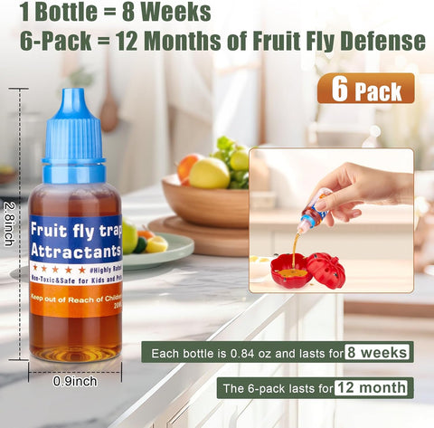 Fruit Fly Trap Refill Liquid, Gnat Killer&Fruit Fly Catcher Bait Refill,