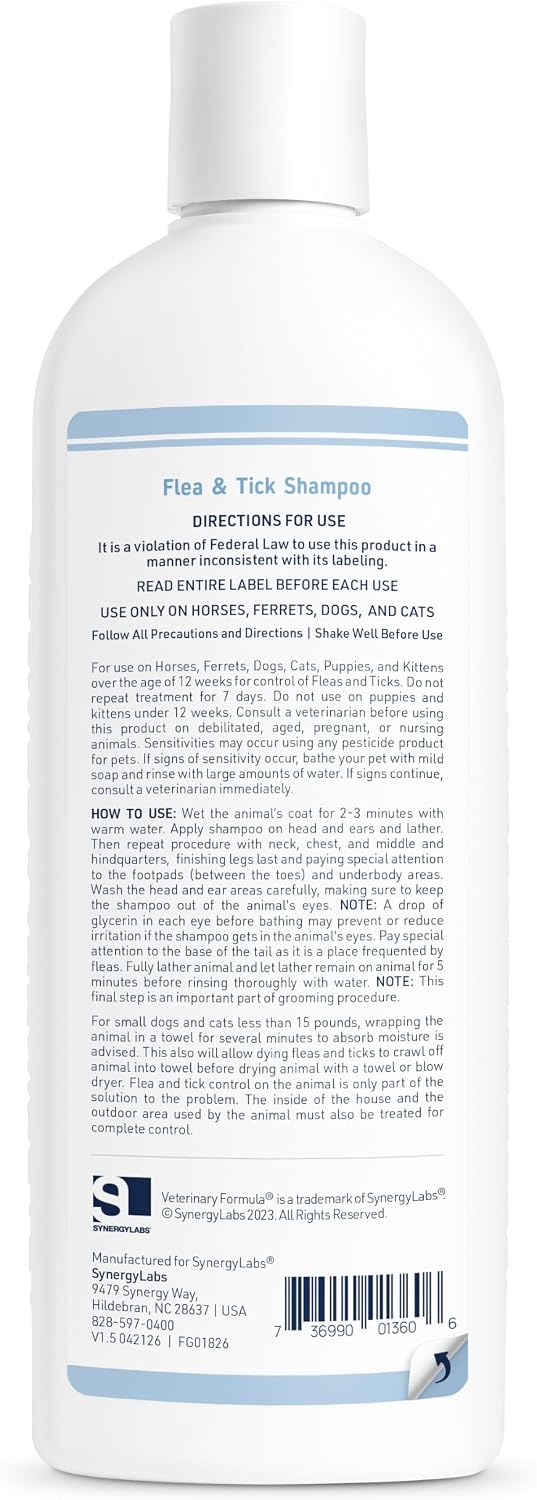 Veterinary Formula Flea and Tick Shampoo for Dogs and Cats, 16 oz