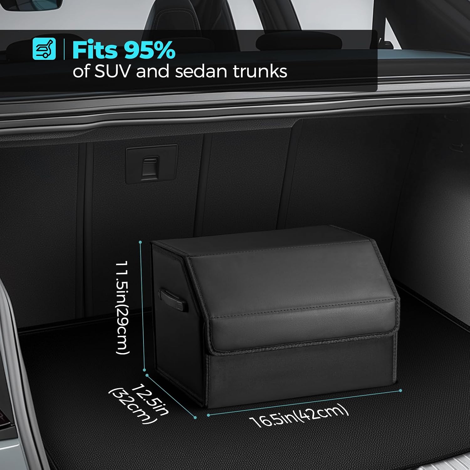Fyzeoty Car Trunk Organizer for SUV and Sedan, Black, 16.5 inches