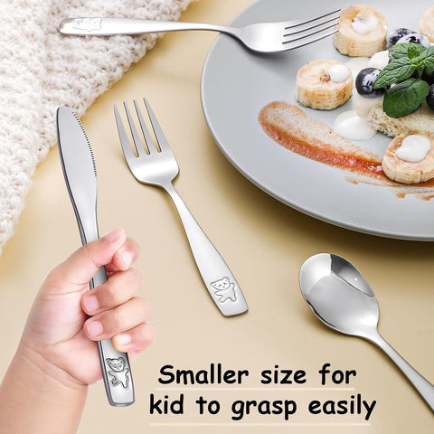 9-Piece Kids Silverware Set, Stainless Steel Toddler Fork Spoon Knife Set