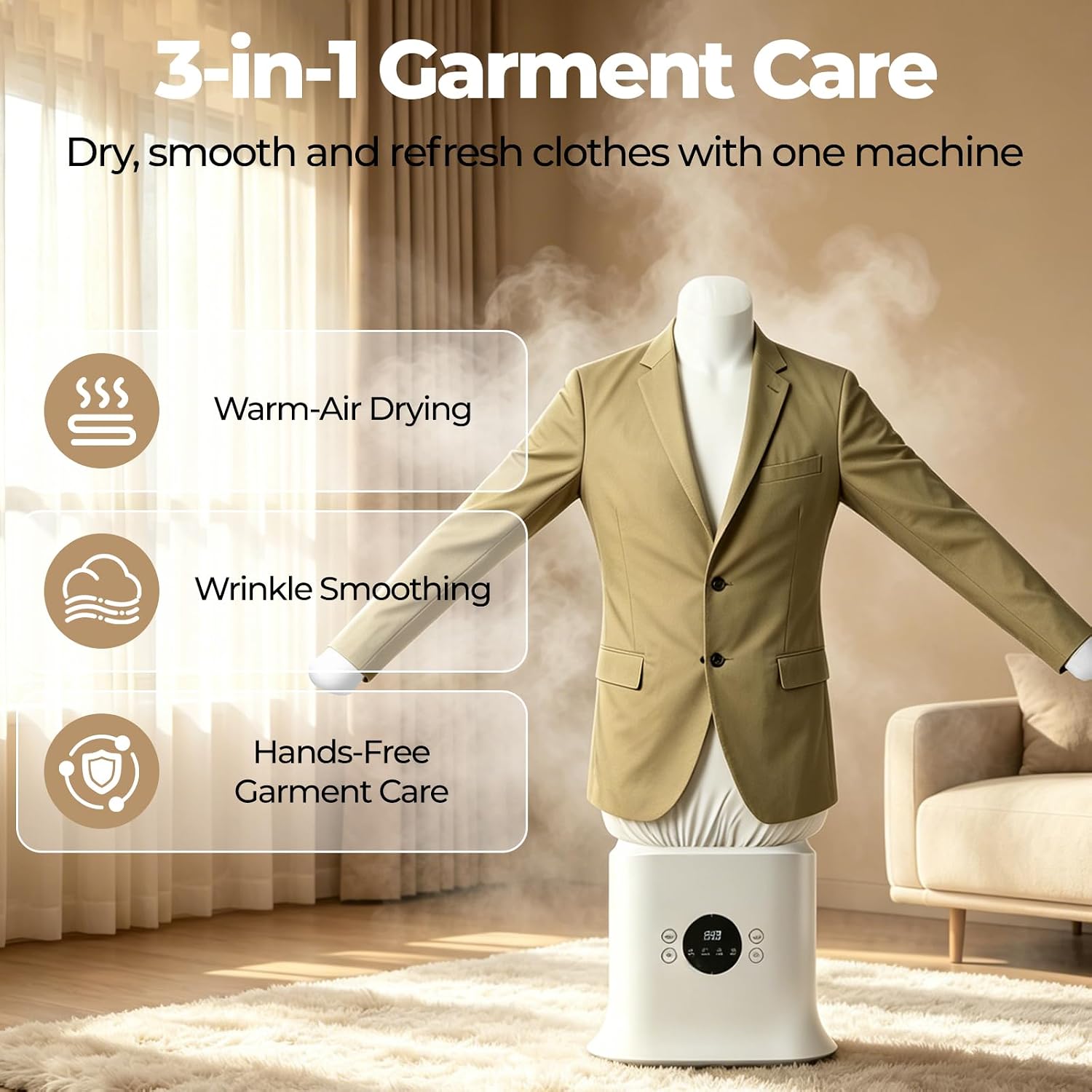 Automatic Ironing Machine, Hands-Free Hot Air Garment Dryer & Wrinkle Remover for Shirts and Pants, Portable Inflatable Clothes Dryer with Timer, Space-Saving Air Iron for Apartments, Dorms, Travel
