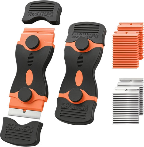 2 Pack Double-Ended Razor Blade Scraper, 30 Blades (Orange)