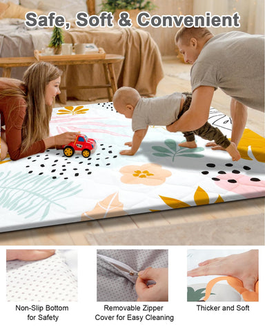 TINYHARBO Premium Foam Baby Play Mat 74x50 – Removable & Machine Washable Cover, Extra Thick Padding Playpen Mat, Non-Slip Crawling Mat, Easy to Clean for Infants, Toddlers & Babies