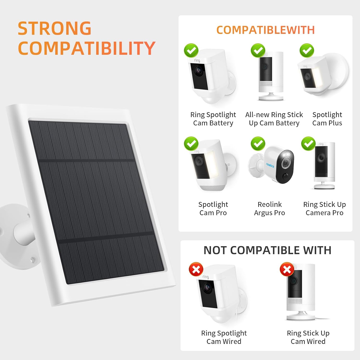 Solar Panel for Ring Camera, 4W Solar Charger Compatible with Rings Spotlight &Stick Up Outdoor Cam Battery, 10ft Long Cable with USB-C to Ring Barrel Plug Adapter