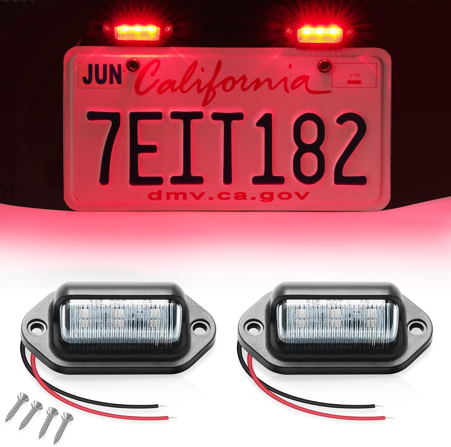LivTee License Plate LED Light 2PCS, Universal 12V Waterproof Tag Lamp for Car Truck SUV RV Trailer Boat Van, Red