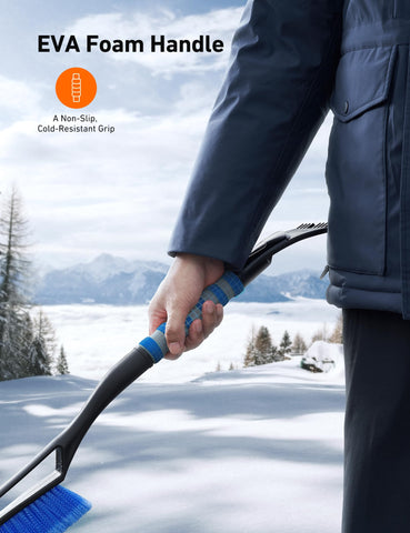 AstroAI 27"Snow Brush and Ice Scrapers for Car Windshield, Detachable Snow Scrapers with Ergonomic Foam Grip for Cars, Trucks, SUVs (Heavy Duty ABS, PVC Brush, Blue)