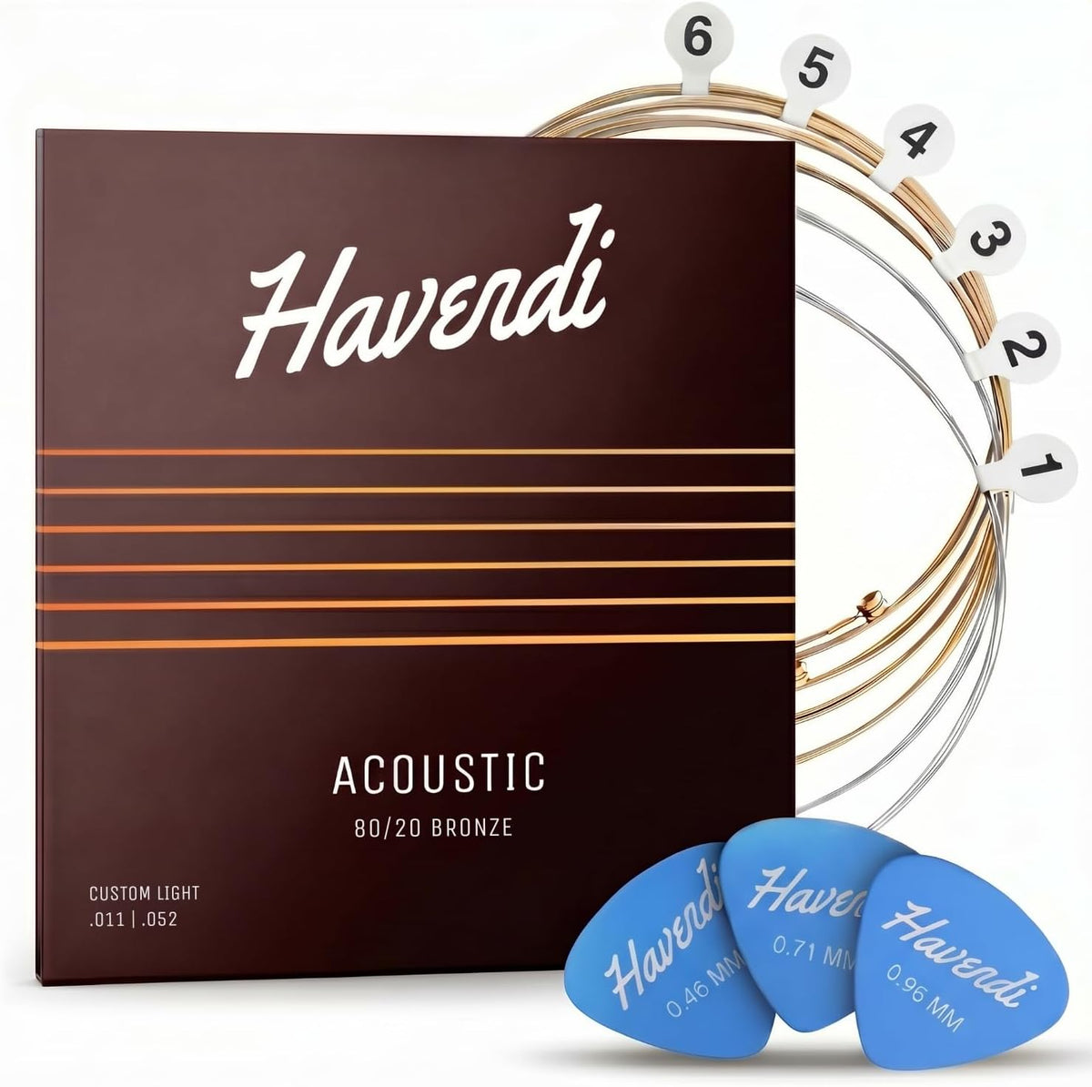 HAVENDI® Acoustic Guitar Strings 80/20 Bronze Coating I Brilliant Sound Quality I Includes 3 Picks (Custom Light 11-52, 1 Set)