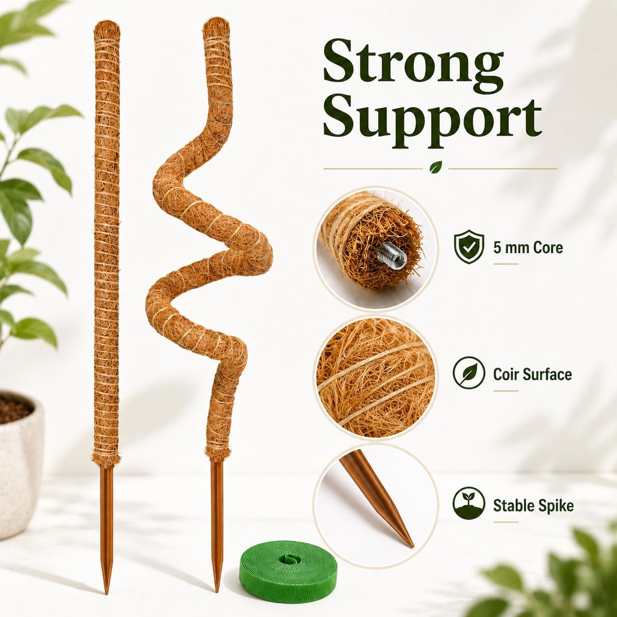 Moss Pole Monstera Plant Support, 28inch Bendable Coir Pole for Climbing Plants, Heavy-Duty Trellis Plant Sticks for Indoor Potted Plants,Includes Jute Rope & Straps