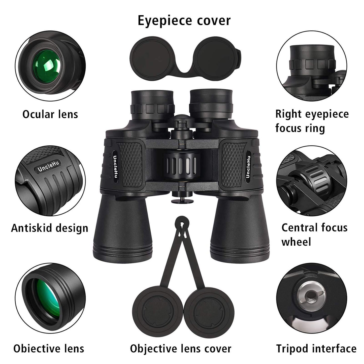 UncleHu 20x50 High Power Binoculars for Adults with Low Light Night Vision, Compact Waterproof Binoculars for Bird Watching Hunting Travel Football Games Stargazing with Carrying Case and Strap