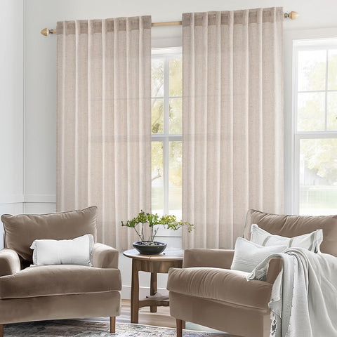 MIULEE Natural White Linen Curtains 52x63 Inch Length 2 Panels for Bedroom
