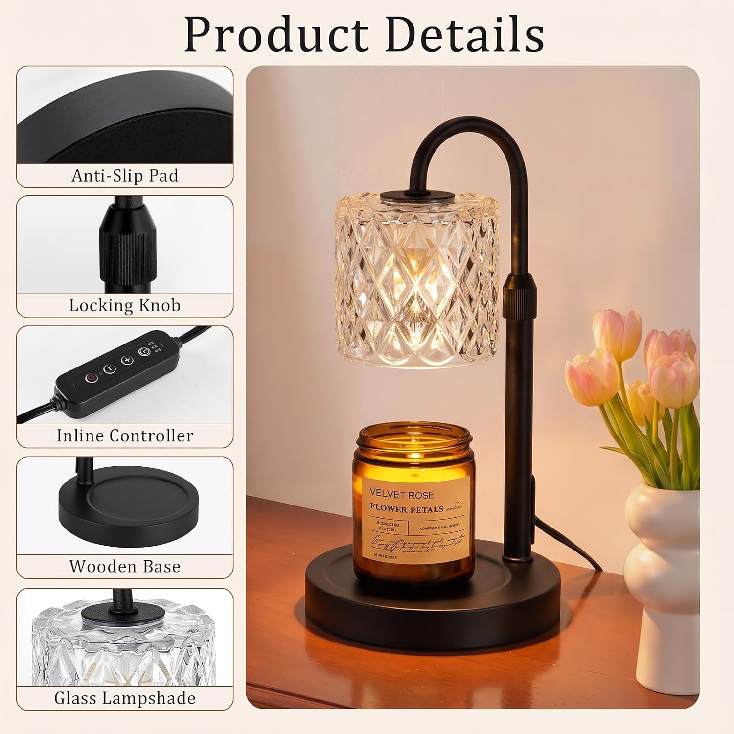 Candle Warmer Lamp with Timer, Birthday Gifts for Women, Room Decor, Black