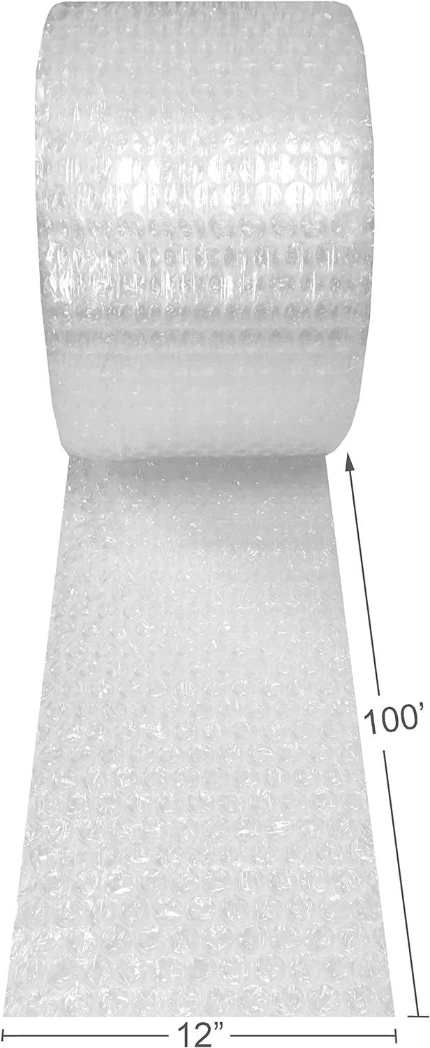 Amazon Basics Bubble Cushioning Wrap for Moving, Packing, Shipping and Storage, Heavy Duty Protection for Fragile Items, 12-inch x 100-foot Long Roll, Large 5/16", Clear