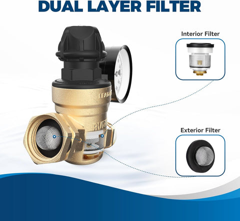 RVGUARD RV Water Pressure Regulator Valve With Adjustable Knob