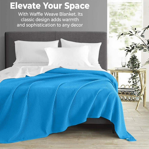 100% Cotton Blankets for Bed - Waffle Weave Blankets for Summer, Lightweight and Breathable Soft Woven Blanket for Spring (Aqua, Throw (50" x 60"))