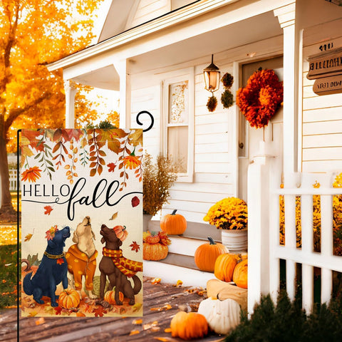 Fall Dogs Garden Flag 12x18 Double Sided Leaves Holiday Yard Decor