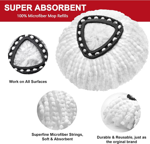 6 Pack Mop Replacement Heads for Spin Mop, Microfiber Spin Mop Refills, Easy Cleaning Mop Head Replacement