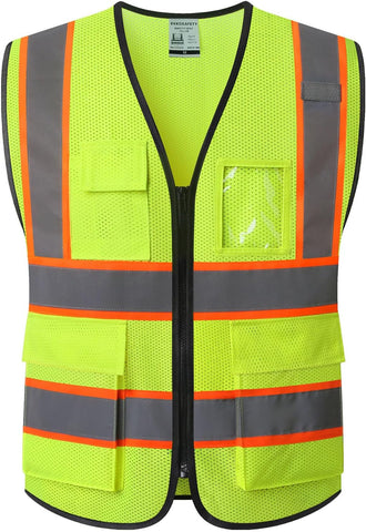 Reflective Mesh Safety Vest for Men Women with 5 Pockets and Zipper Front High Visibility Mesh Vest Hi Vis Construction Work Vest,Meets ANSI/ISEA Standards(EK175-Yellow-S)